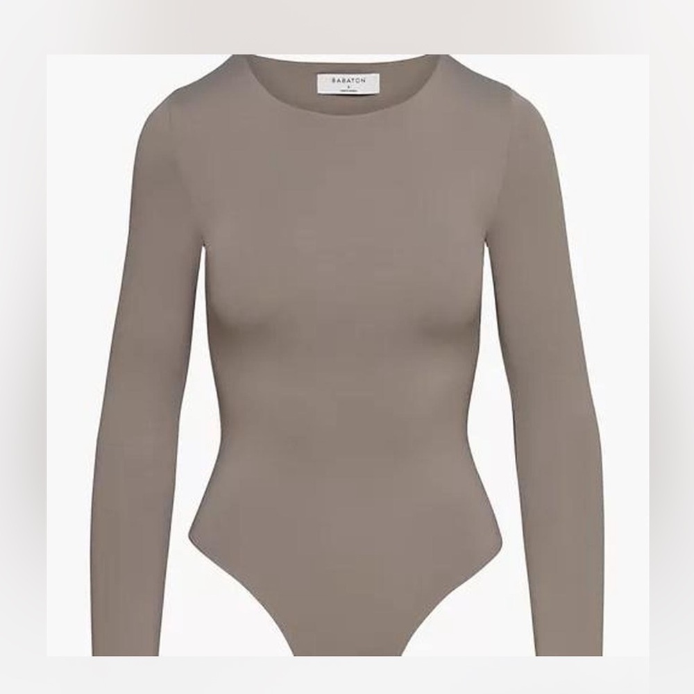 Babaton Taupe Crewneck Long-Sleeve Bodysuit
